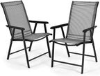 S AFSTAR Patio Chairs Set of 2, Outdoor Foldable Sling Chairs with Armrests, Folding Outdoor Chairs for Lawn Garden Backyard Poolside Porch (Gray)