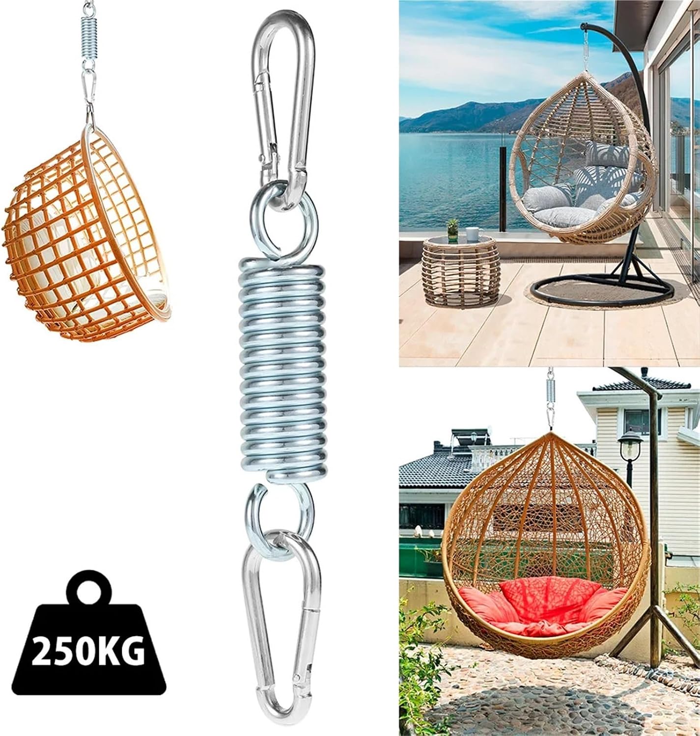 Hammock Chair Spring Hammock Chair Hanging Kit With 2 Carabiner Snap Hooks Heavy Duty With 550 LB Capacity Swing Spring For Swinging