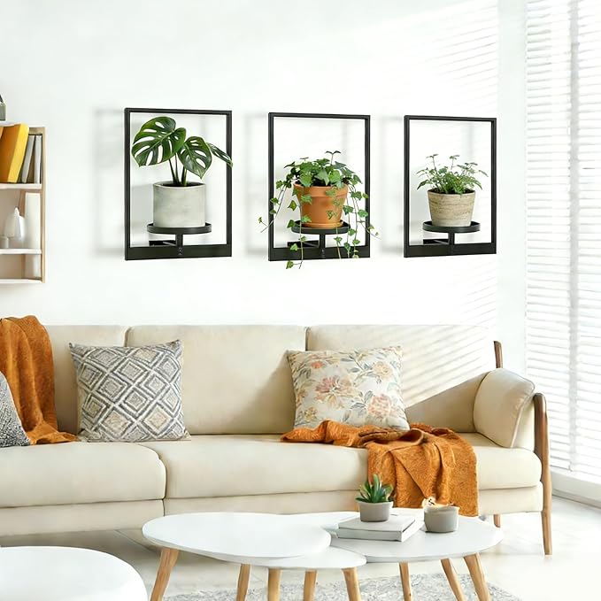 Wall Hanging Plant Stands Planter Shelves, Indoor Outdoor Window Plant Hanger Decor for Living Room Entryway (Gold 3-Pack)