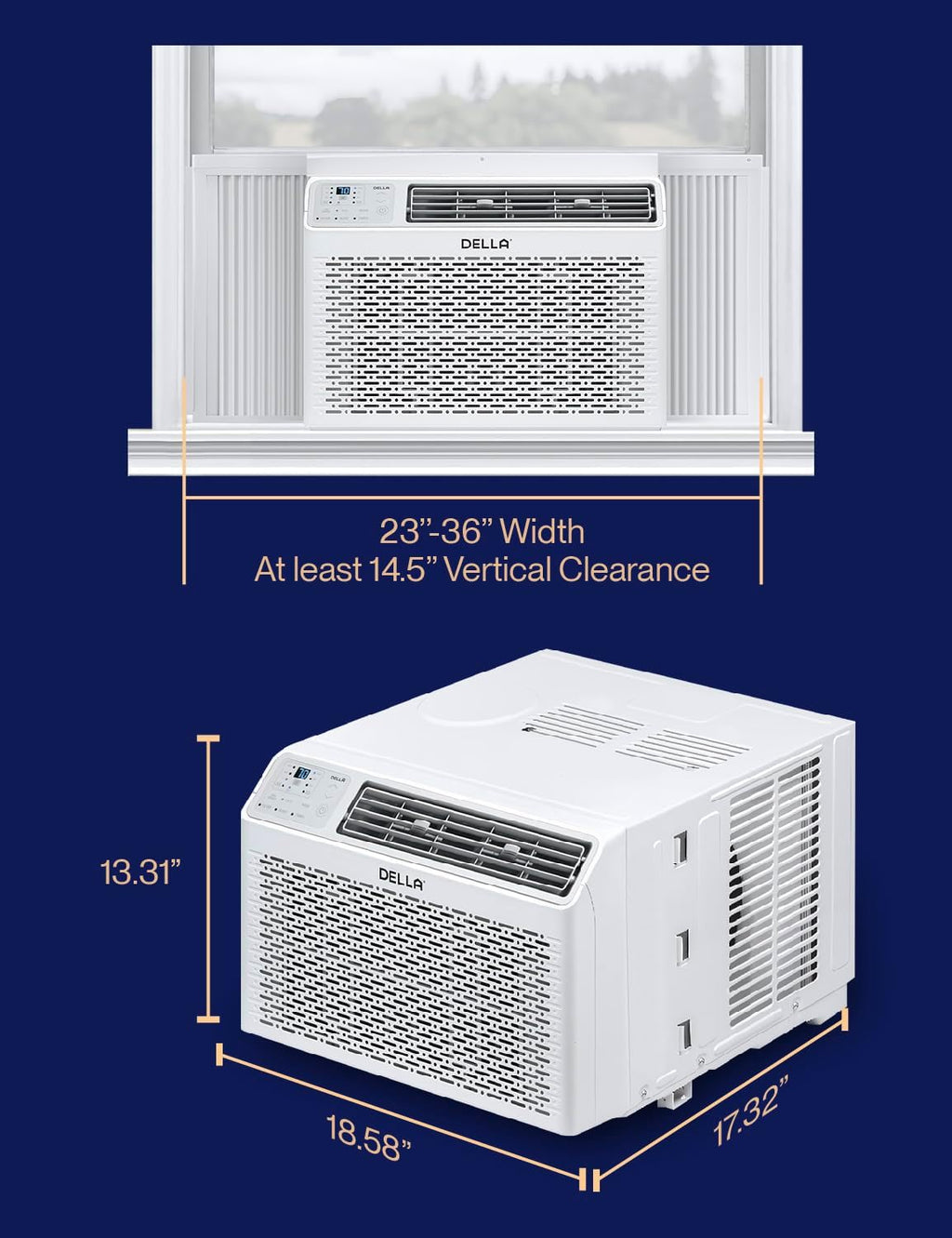 della 10000 btu energy saving window air conditioner, front angle view
