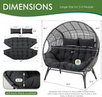 NICESOUL® Double Egg Chair Indoor Outdoor Stationary Oversized 6.5" Thick Padded Cushions,2 Person Wicker Egg Loveseat Chair,680 lbs Extra Wide Lounge Chair for Patio Balcony Porch Gray with Cover