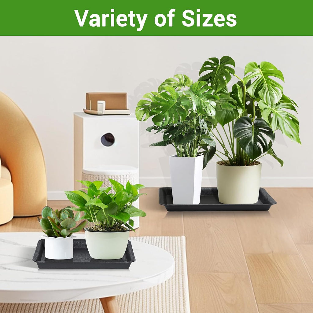GREANER 3 Packs Plant Saucers Rectangular, 15x11x1.2 Inch Heavy Plastic Plant Saucer Drip Tray, Flower Pot Tray for Indoors Outdoor Plant Pots, Thick Drip Tray for Garden Potted Water Drips and Soil