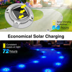 Solar Driveway Lights - 10 Pack, IP68 Waterproof, 2 Color Modes (Blue/White) for Step, Sidewalk, Pathway, Patio, Garden