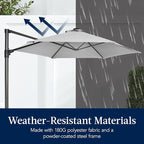 Best Choice Products 10ft Solar LED Offset Cantilever Hanging Market Patio Umbrella, Smooth 360° Rotation, 8 Sturdy Ribs, Easy Adjustment - Fog Gray