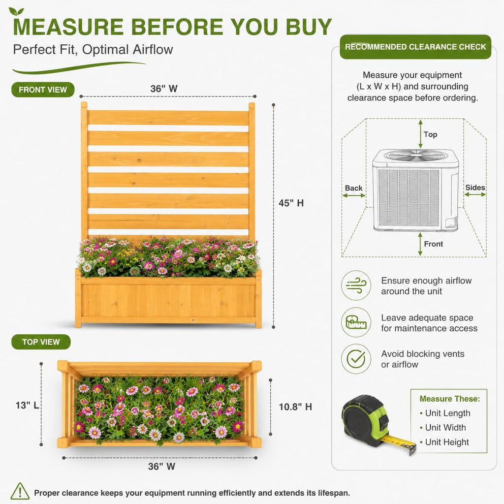 wood ac privacy fence with planter, 2 panels, close-up detail