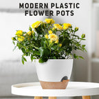 12 Inch Large Self Watering Plant Pot Set, Flower Pots with Multi-Mesh Drainage Holes and Saucer, Suitable for Indoor and Outdoor Garden Plants, White.
