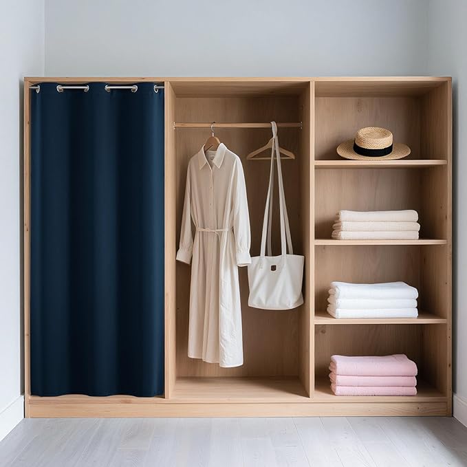 Joydeco Blackout Door Curtain for Doorway Privacy 96 Inches Long, Grommet Closet Curtain for Open Closet, Room Divider for Bedroom Living Room (Navy Blue, 52Wx96L, 1 Panel)