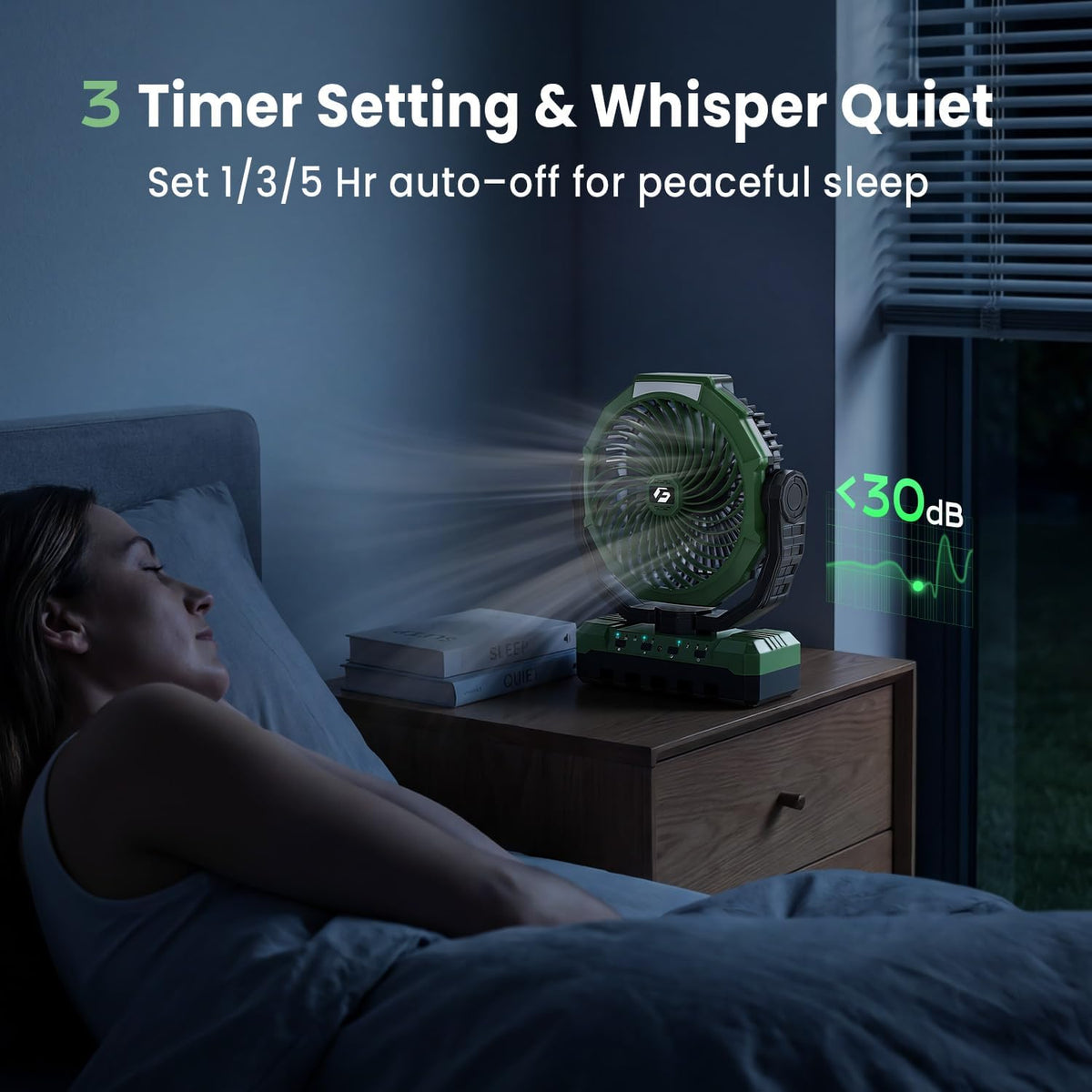 frizcol 3-in-1 camping fan - portable fans rechargeable, side view