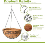 4 Pack 12 Inch Hanging Baskets for Plants Outdoor Metal Hanging Planter Hanging Flower Baskets with Coco Fiber Liners Chain Round Wire Plant Holder Flower Pots(Plaid)