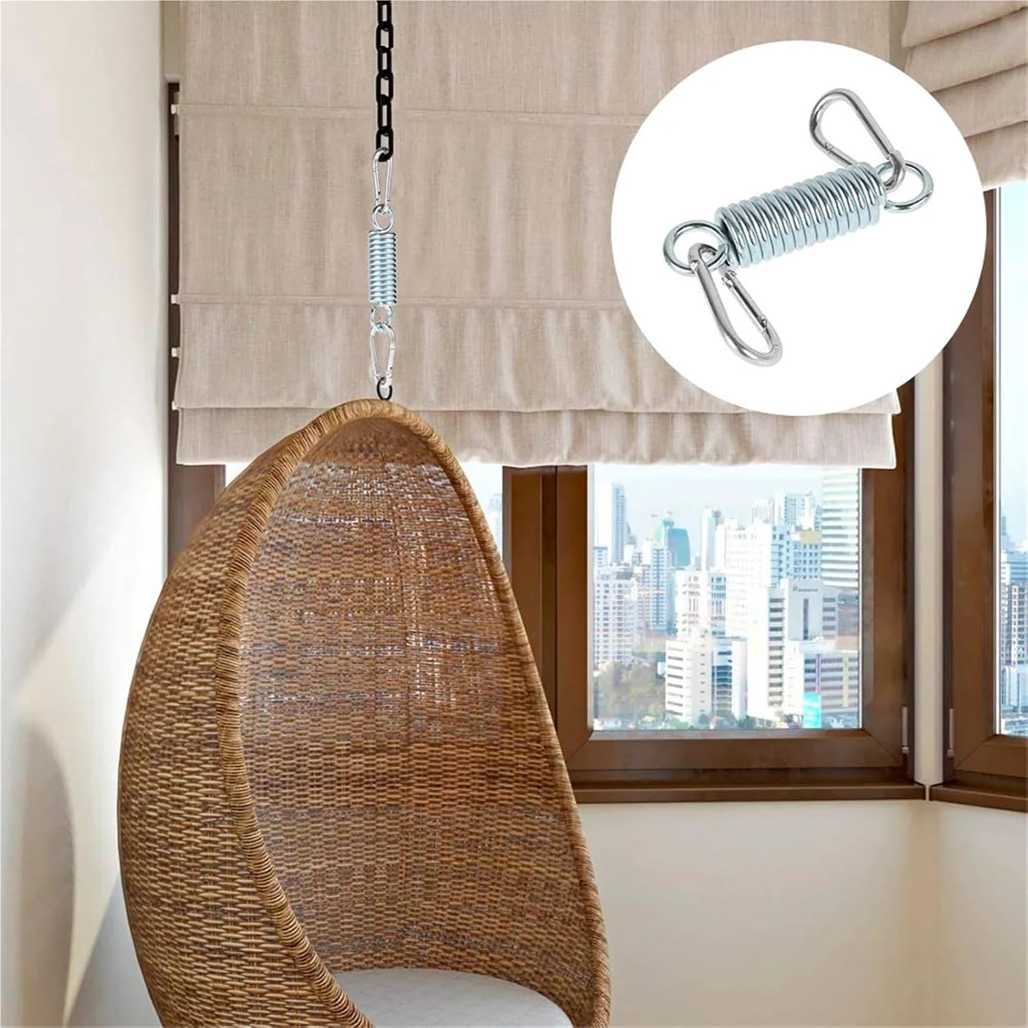 Hammock Chair Spring Hammock Chair Hanging Kit With 2 Carabiner Snap Hooks Heavy Duty With 550 LB Capacity Swing Spring For Swinging
