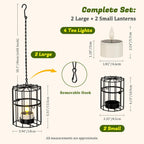 PChero Solar Hanging Lanterns Outdoor Waterproof, 4 Tea Lights, 18.1" Chain | 2 large + 2 small iron holders, flickering LED tea lights, for patio garden tree backyard, 10-12H runtime, removable chain
