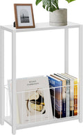 Homleke Narrow Side Table with Magazine Holder, Skinny End Table Perfect for Small Spaces, Space-Saving Design for Living Room, Bedroom, or Office, 7.1" D x 16.9" W x 23.6" H, White