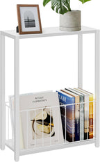 Homleke Narrow Side Table with Magazine Holder, Skinny End Table Perfect for Small Spaces, Space-Saving Design for Living Room, Bedroom, or Office, 7.1" D x 16.9" W x 23.6" H, White