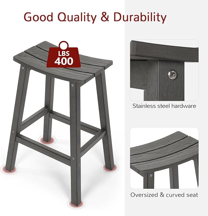 Stoog Bar Stools Set of 4, All-Weather Outdoor Barstools, 400 lbs Weight Support, Easy to Clean and Care, for Bar, Kitchen Counter, and Patio, Grey