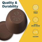 Planter Pots with Drainage Holes - Lightweight, Durable & Space-Saving Pots for Indoor and Outdoor - Versatile Functionality, Simple Modern Design, Set of 10 Plastic Planter Pots - Brown