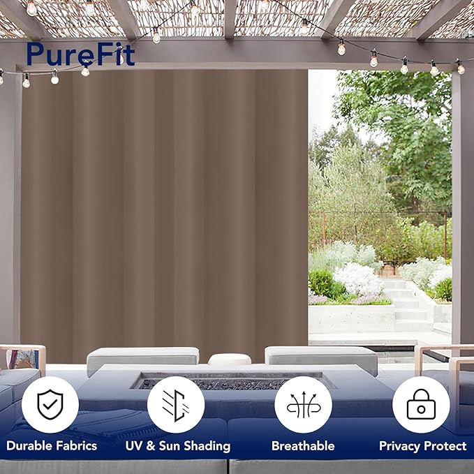PureFit Outdoor Curtains for Patio Waterproof Weatherproof, UV Resistant Outside Curtains for Gazebo, Front Porch, Pergola, Sun Blocking Privacy Curtain, 100W x 95L inch, 1 Panel, Camel