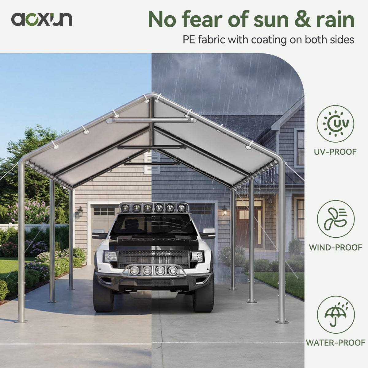 aoxun 10x20 carport heavy duty carport potable car, close-up detail