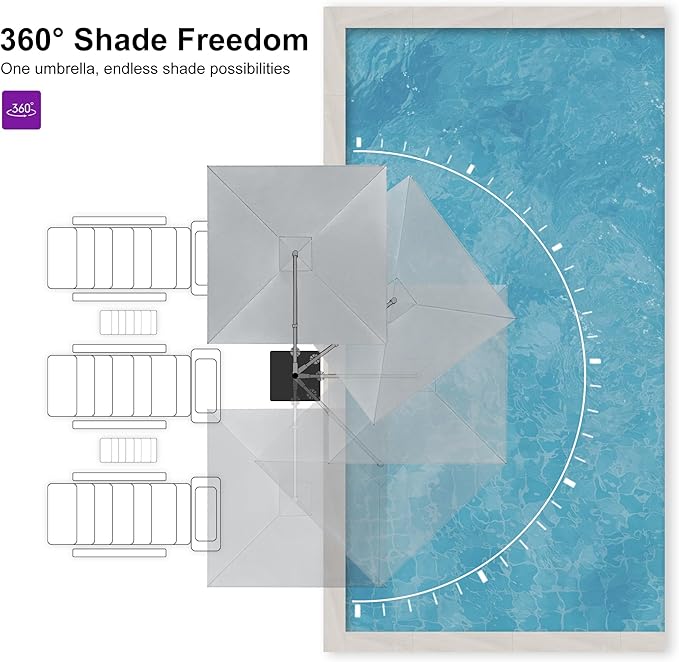 PURPLE LEAF 8 FT Outdoor Umbrella with Base Patio Cantilever Aluminum Umbrella with 3 Years Fade Resistance Recycled Fabric Offset Square with 360-degree Rotation for Deck Garden, Pebble Grey