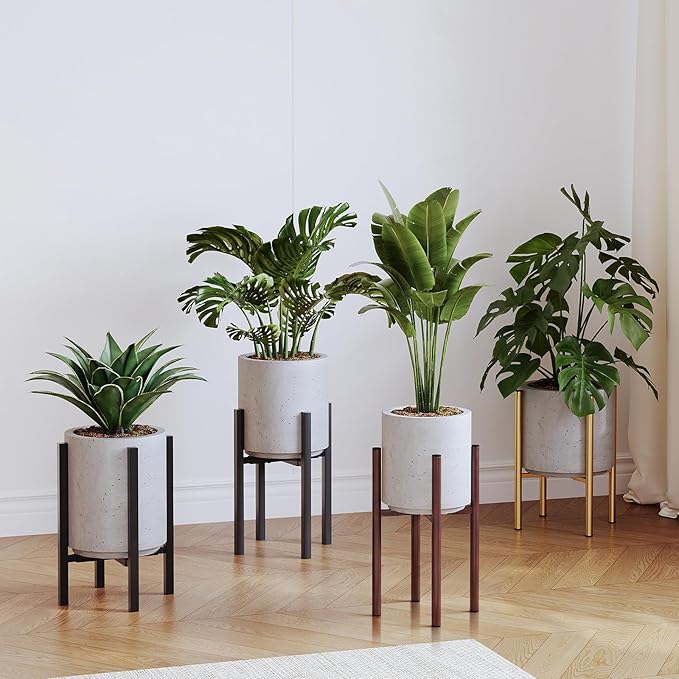 Plant Stand Indoor for 2 Height Options ,Mid Century Modern Outdoor Planter Holder,Corner plant stand Capacity of 160LB for 8 to 14 Inch Pots Golden with Round Plate 2 Pack