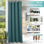 NICETOWN Waterproof Outdoor Patio Curtain W84 x L84, Rustproof Grommet Blackout Weighted Outdoor Window Treatment Thermal Insulated Sunlight Block Drape for Sun Room/Porch, Teal, 1 Piece