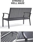 52" Outdoor Bench Garden Bench, Weatherproof Anti-Rust Heavy-Duty Outside Benches Clearance, Aluminum Metal Bench for Front Porch, Patio, Park (Dark Grey,1 PCS)