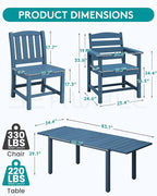 SERWALL 7-Piece Outdoor Dining Set, 60" - 83" Expandable Outdoor Dining Table and 6 HDPE Chairs, All Weather HDPE Outdoor Furniture Set for Backyard, Garden, Blue