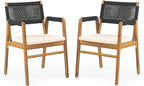 Christopher Knight Home Pasco Acacia Wood Outdoor Dining Table Set for 6, Wicker Patio Dining Set with Acacia Wood Table and Bench, Patio Table and Chair Set with Cushion+Rope Back, Black+Teak+Brown