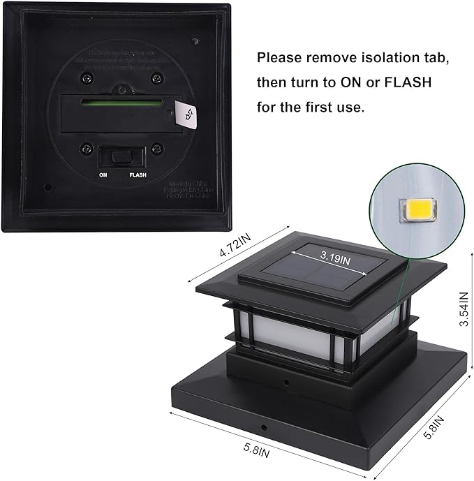 Dynaming 2 Pack Solar Post Cap Lights Outdoor with Flickering Flame Light, Fence Post Solar Lights Fit for 4x4 5x5 6x6 Vinyl/Wooden Posts, High Brightness SMD LED Lighting Decor for Garden Deck Patio