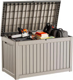 DRATO 280 Gallon Deck Box, Waterproof Resin Large Outdoor Storgae Box for Patio Furniture, Patio Cushions, Gardening Tools, Pool Supplies, Lockable（Gray，280 Gallon）