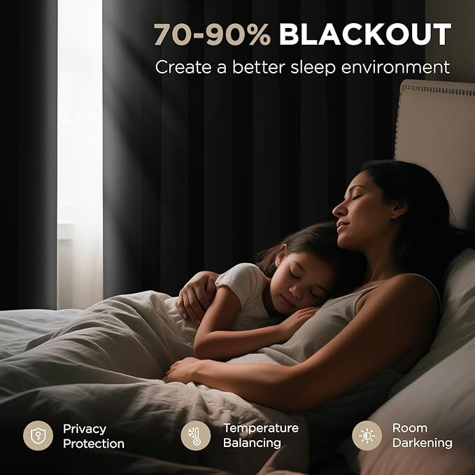 Joydeco Blackout Patio Sliding Door Curtains 108 Inches Long, Grommet Privacy Room Divider Curtains, Extra Wide Thermal Blackout Drapes for Bedroom Living Room (Black, 100Wx108L, 1 Panel)