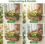 Y&M 24 Inch Window Deck with Coco Liner, Fence Metal Hanging Flower Planter Window Basket Deck Railing Planter Boxes for Outdoor Garden Lawn-Butterfly, 6pcs
