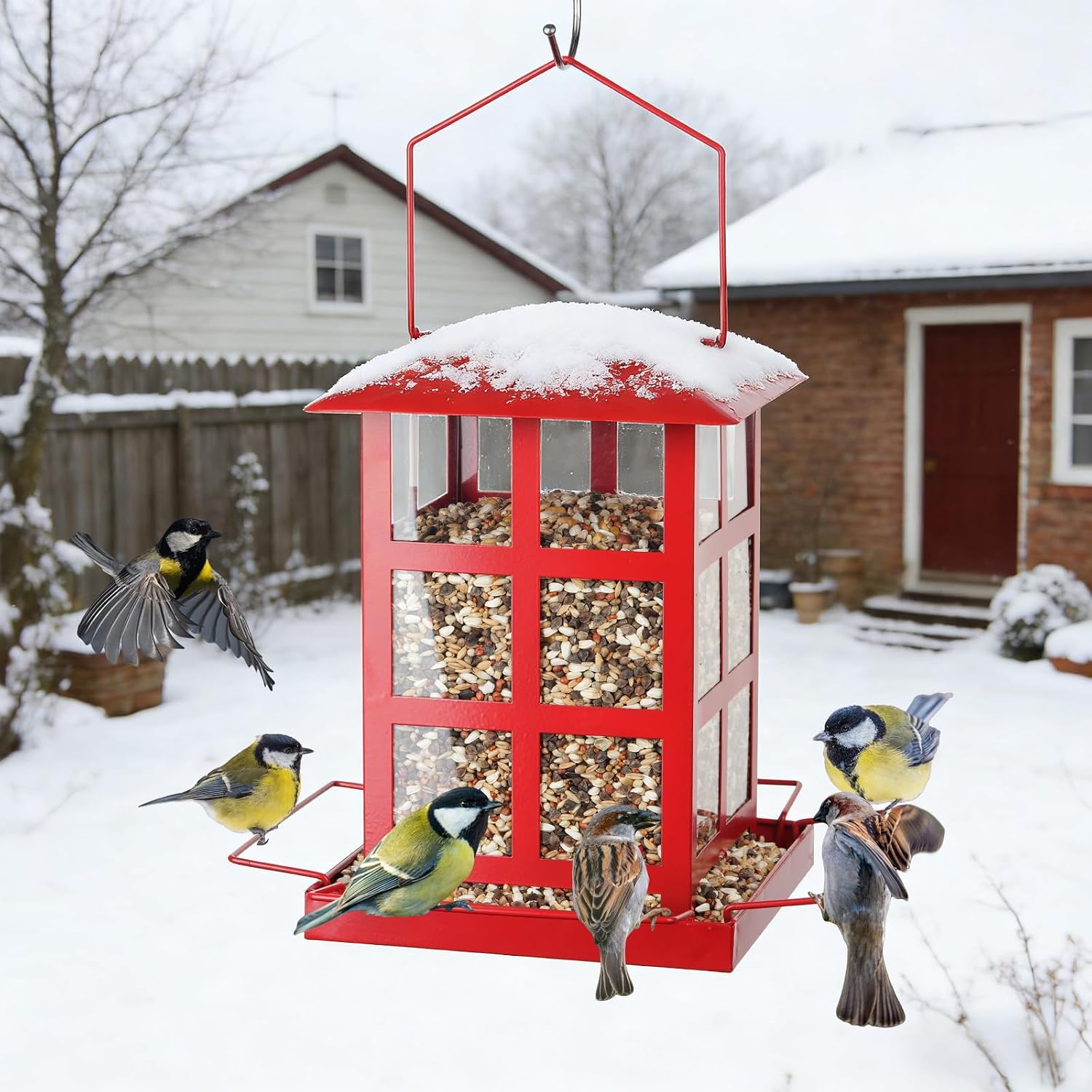 Bird Feeder, 6 LBs Large Capacity Bird Feeders for Outdoor Hanging | Heavy Duty Metal, Wild Birdfeeder, 4 Perches, Rainproof Waterproof, Easy to Fill and Clean, For Outside Garden Yard