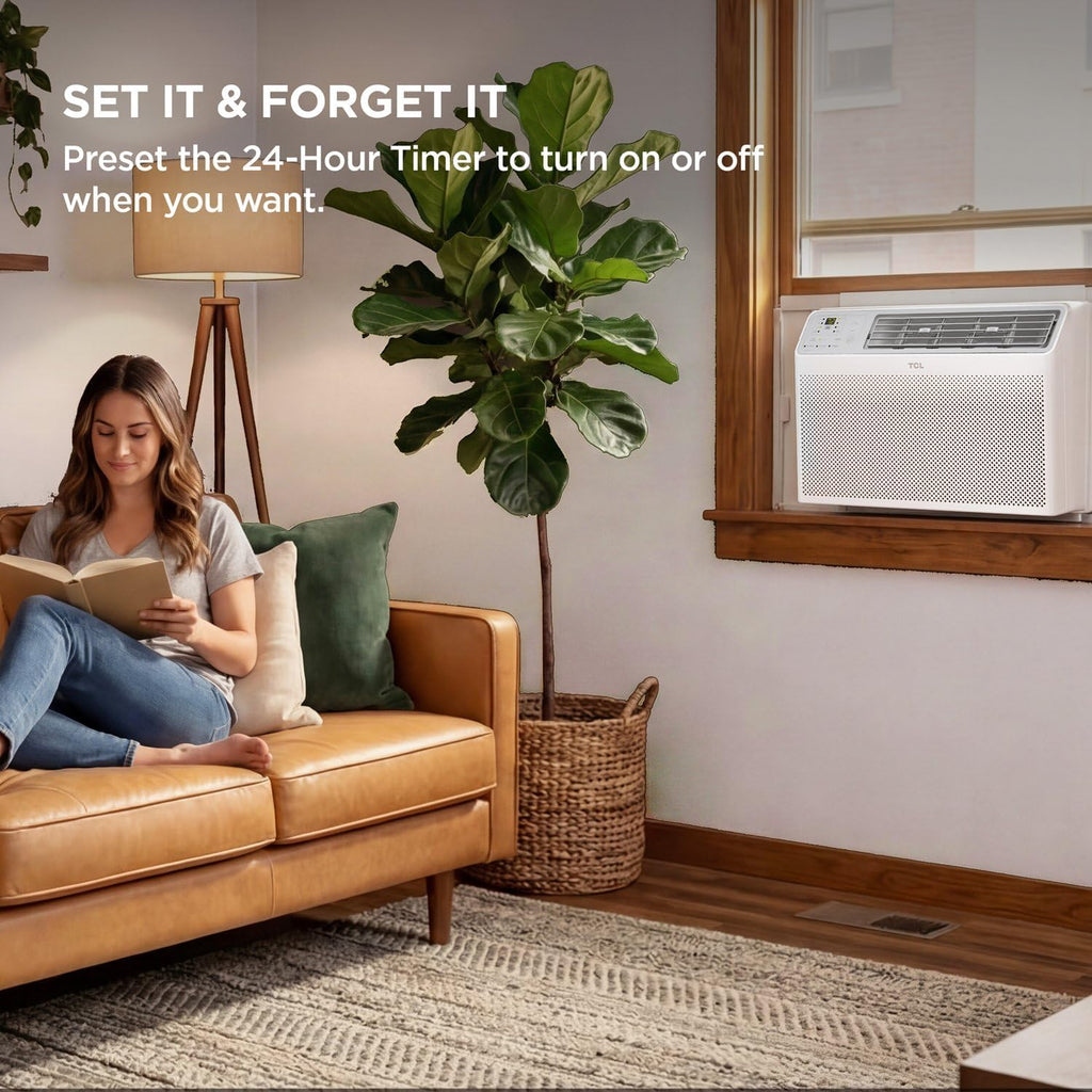 tcl 10,000 btu smart window air conditioner, fan showing dimensions