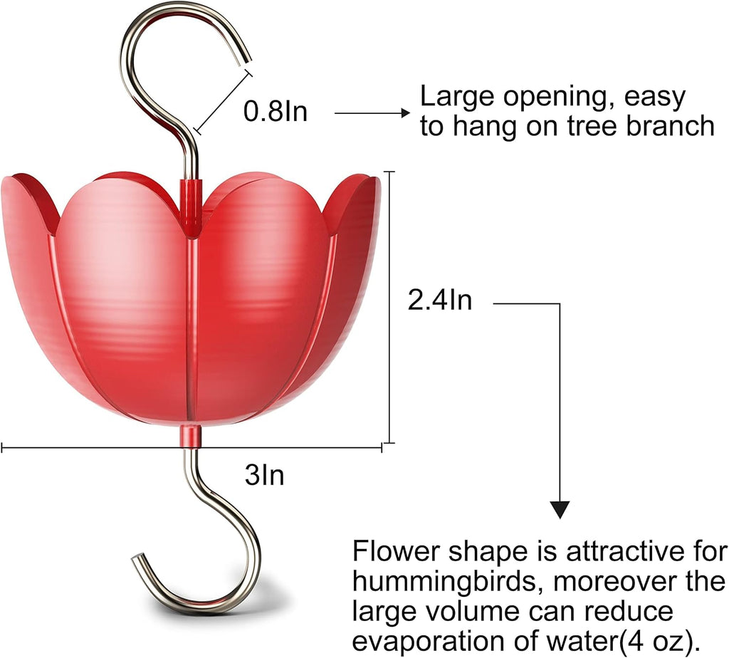 Ant Moat for Hummingbird Feeders, Metal Ant Guard for Hummingbird, Hummingbird Feeder Accessory Hooks, Insect Guard with Large Capacity, Red 4 OZ x 2 Pack | Rust-Proof Red Tulip Flower Insect Guard Accessory with Heavy-Duty Hooks