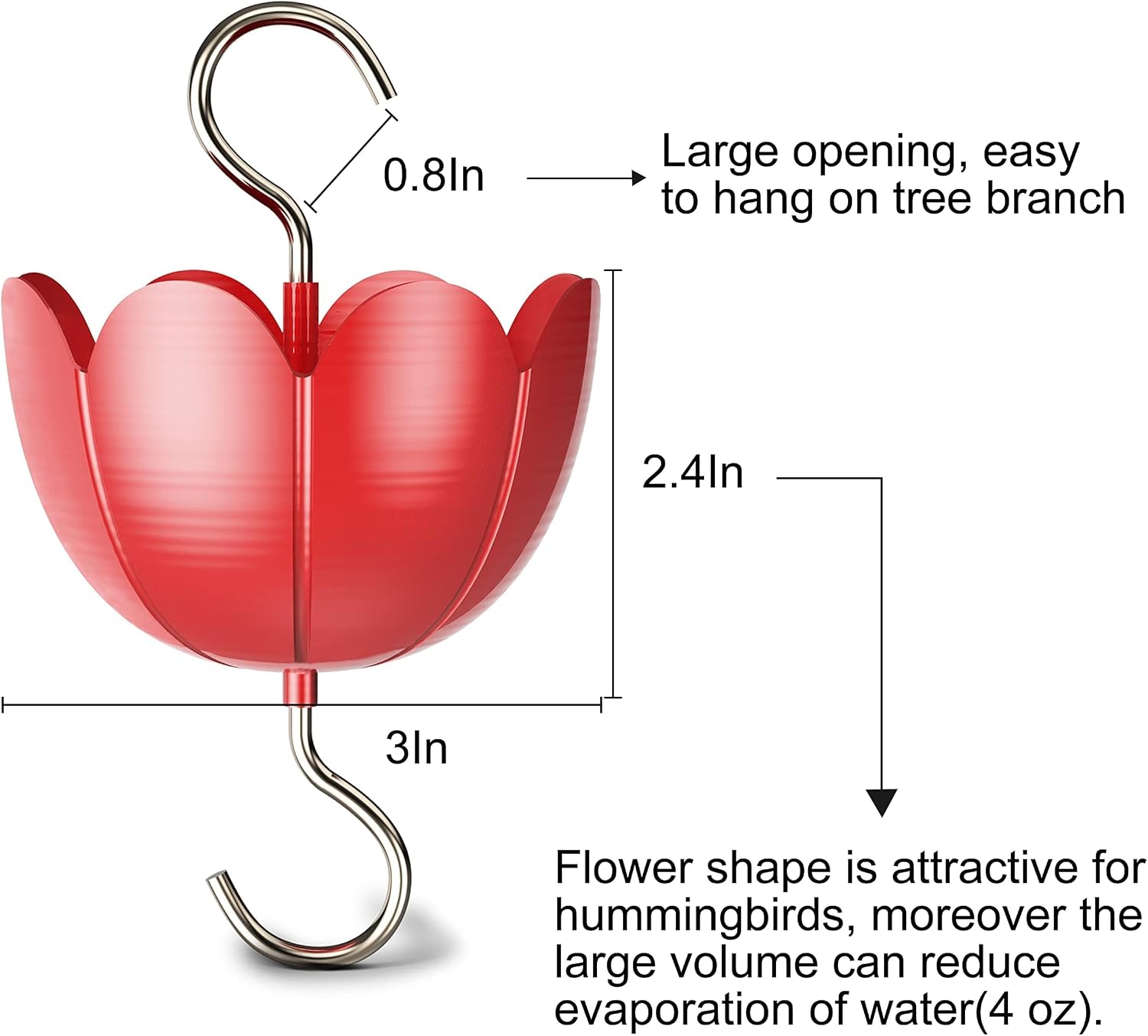 Ant Moat for Hummingbird Feeders, Metal Ant Guard for Hummingbird, Hummingbird Feeder Accessory Hooks, Insect Guard with Large Capacity, Red 4 OZ x 2 Pack | Rust-Proof Red Tulip Flower Insect Guard Accessory with Heavy-Duty Hooks