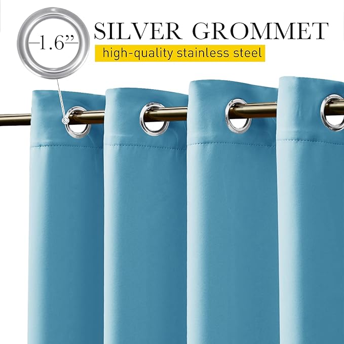 NICETOWN 2 Panels Weighted Outdoor Curtains for Patio Waterproof, Thermal Insulated Grommet & Back Tab on Top & Bottom Windproof Sun Blocking Draperies for Gazebo with Fixed Rope, Teal Blue, W66 x L84