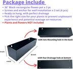 LaLaGreen Wall Planters for Outdoor Plants (36 Inch, 3 Pack) Carbon Steel Black Metal Hanging Flower Pot for Succulents, Wall Mount Rectangular Long Window Sill Box Balcony Fence Garden Deck Decor