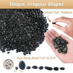 6lb Black Rocks for Planters- 1/4" - 3/4" Polished Black Stones Smooth Flat Pebbles for Fish Tanks Decorative River Rocks for Vases Bonsai Pots Garden Stones for Landscaping and Yards