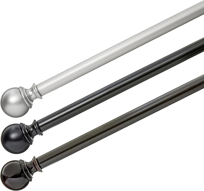 Amazon Basics Adjustable Heavy Duty Curtain Rod for Windows, Round Finials, 1-Inch Rod, 72" to 144", Nickel, 1-Pack