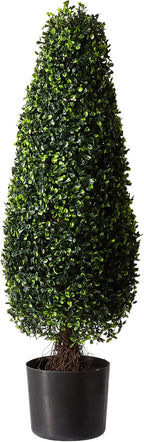 nearly natural 3 ft artificial boxwood tower topiary shown in use
