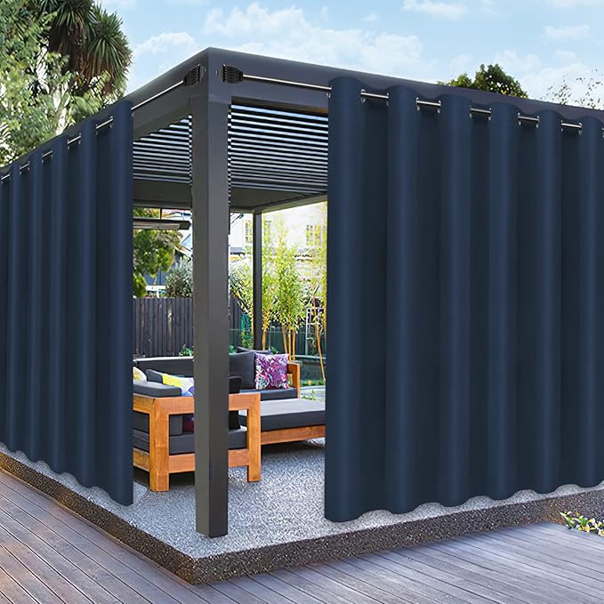 PureFit Outdoor Curtains for Patio Waterproof Weatherproof, UV and Fade Resistant Outside Curtains for Gazebo, Front Porch, Pergola, Sun Blocking Privacy Curtain, 100W x 84L inch, 1 Panel, Navy Blue
