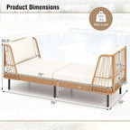 Tangkula Patio Rattan Daybed Set of 2, Boho Outdoor Wicker Lounge Sofa with Seat & Back Cushions, 2-Seat Bench Sun Lounger Chair with Robust Metal Legs for Deck, Backyard, Porch, Poolside (Off White)