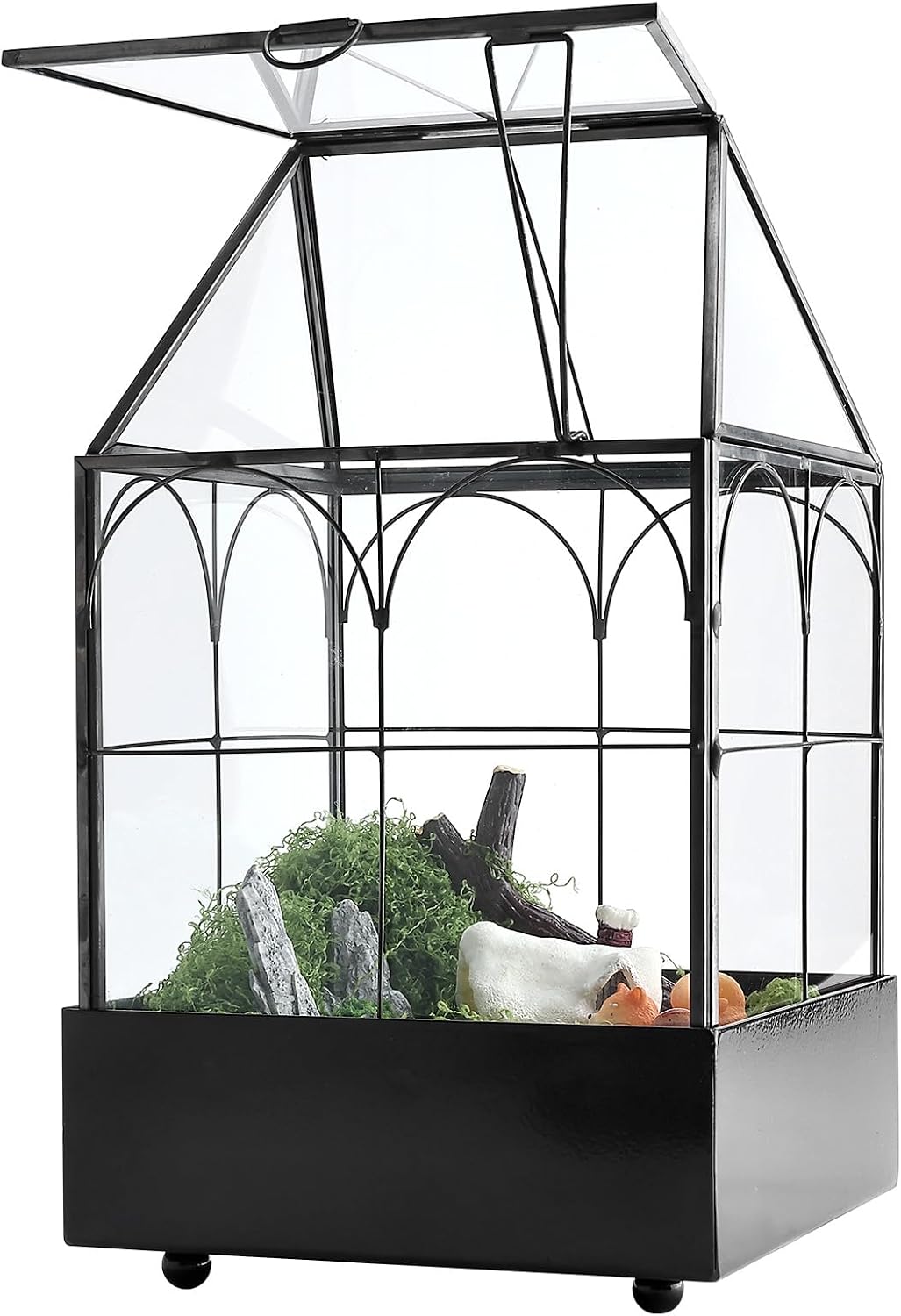 highfree glass terrarium with metal tray, glass greenhouse, main product view