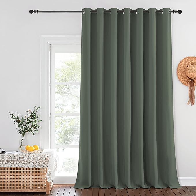 NICETOWN Blackout Sliding Door Curtain 108 inches Long, Grommet Room Darkening Sound Dampening Thermal Curtain Room Divider Drape, Dark Mallard, W100 x L108, 1 Panel