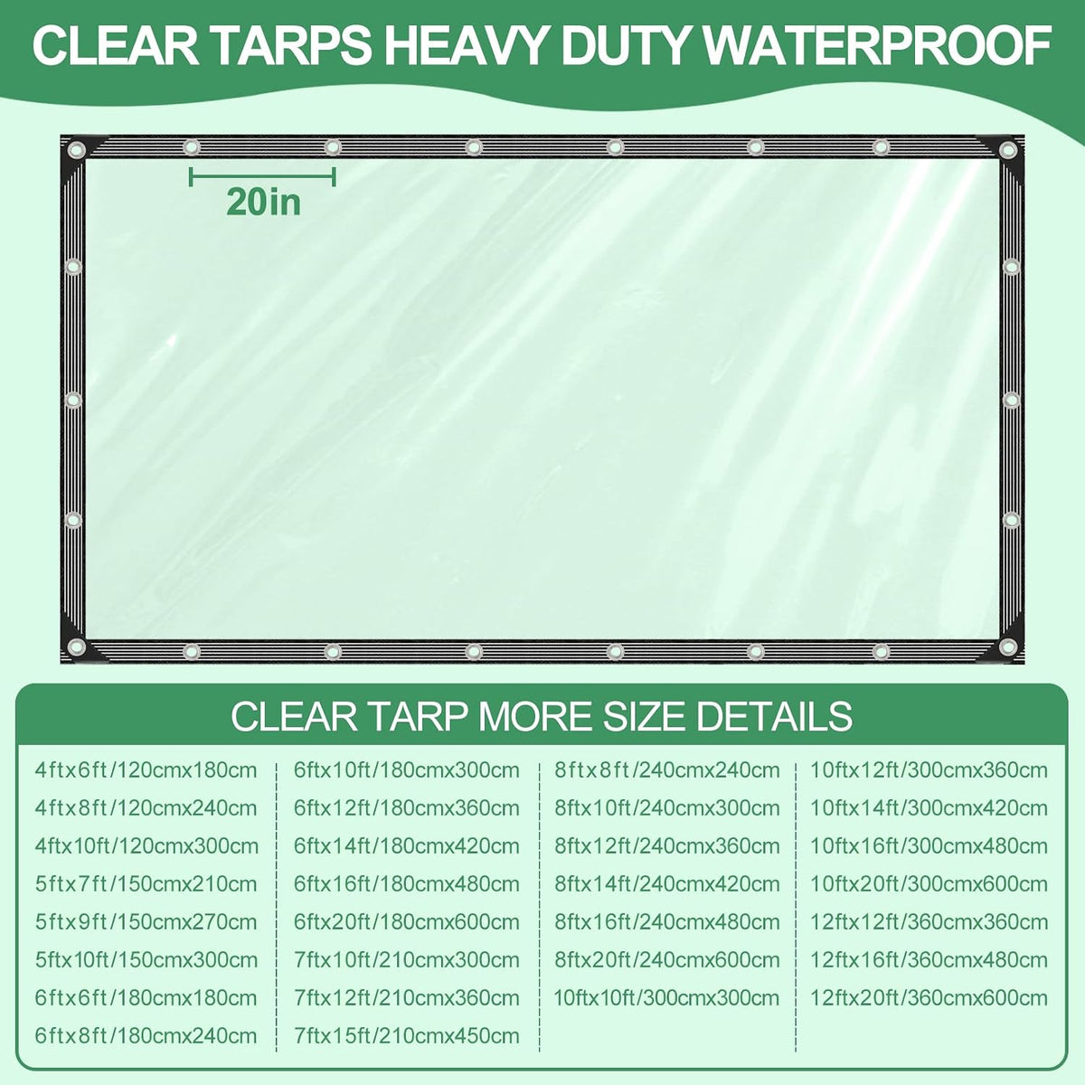 clear tarp 6x10ft heavy duty waterproof clear tarps showing dimensions