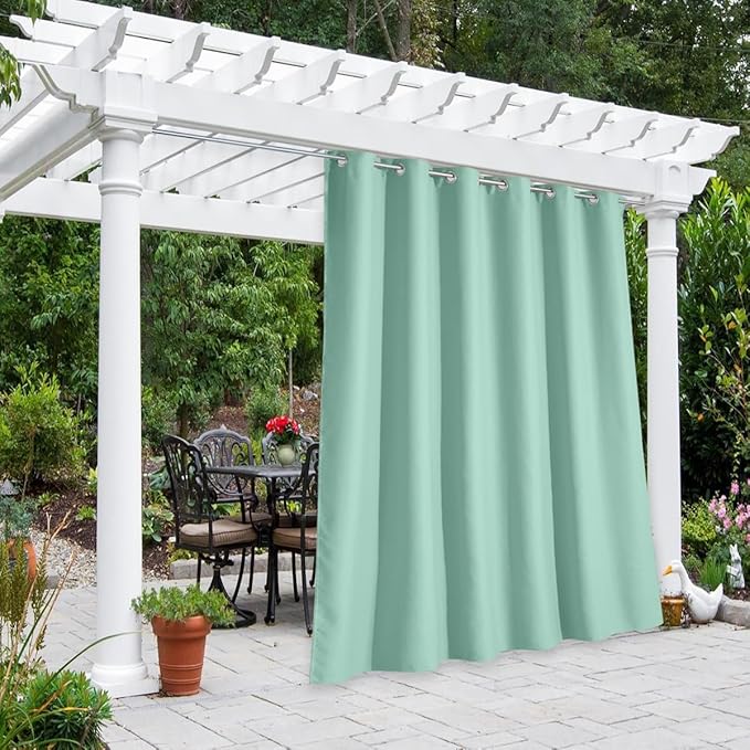 NICETOWN Outdoor Curtain for Patio Waterproof Extra Wide 84 inch, Sun Blocking Vertical Blinds Thermal Insulated Stainless Grommet for Front Porch/Gazebo/Lanai, Aqua Blue, 1 Piece, 84 inch L