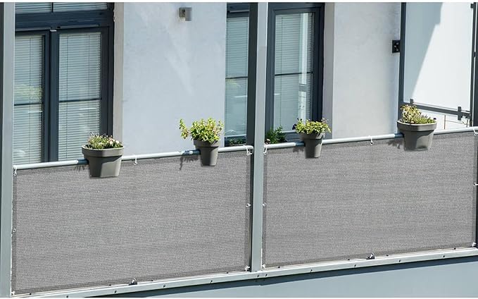 LOVE STORY Balcony Privacy Screen, 3'x16' Deck Shield Screen Fence Cover,UV Protection and Weather-Resistant,3 FT Height for Deck, Patio, Backyard, Outdoor Pool, Porch, Railing, Beige-Grey