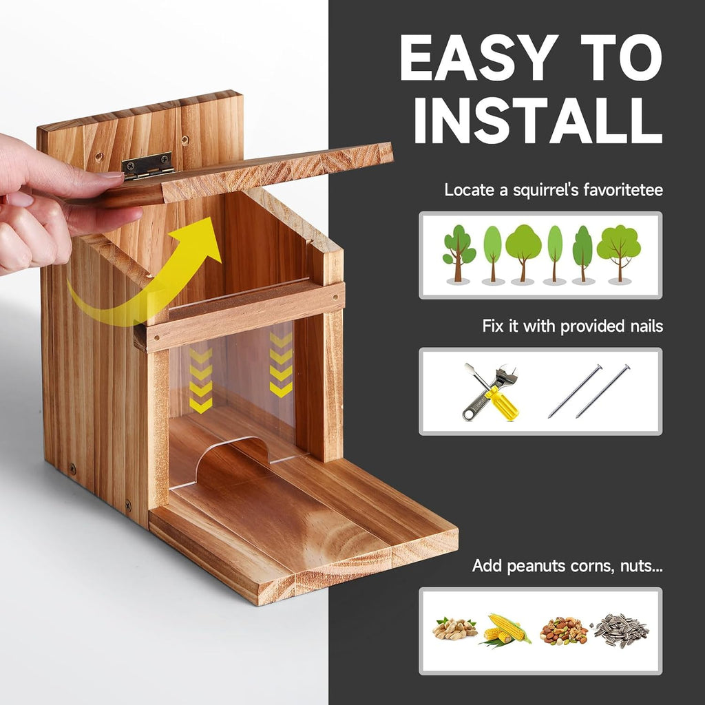Squirrel Feeders for Outside, Squirrel House for Outdoor - Squirrel Food for Backyard, Chipmunk Feeder, Squirrels Hold Corn & Corn Cob & Peanuts (Brown)