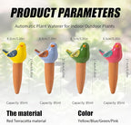 4 Pack Self Watering Bird Shaped Globes, Terracotta Vacation Planters Devices with Slow Release Automatic Watering Spikes, Plant Watering Pots for Indoor and Outdoor Potted Plant