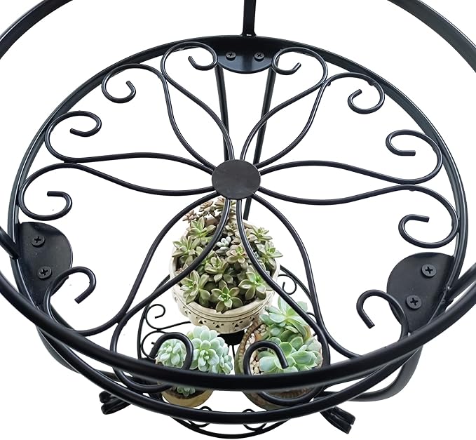 CASIMR 2 Tier Plant Stand, 2-Pack 28.1 inch Tall Metal Potted Holder Rack,Indoor Outdoor Multiple Flower Pot Shelf Rustproof Iron Garden Container for Garden Patio Living Room Corner Balcony, Black